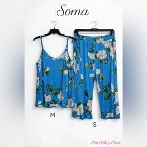 Soma Blue Floral Pajama Set Cami M Pants S Soft Cozy Lounge Sleepwear Womens